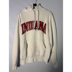 Vintage IU INDIANA Graphic Print White Pullover Hoodie Women's Size Large